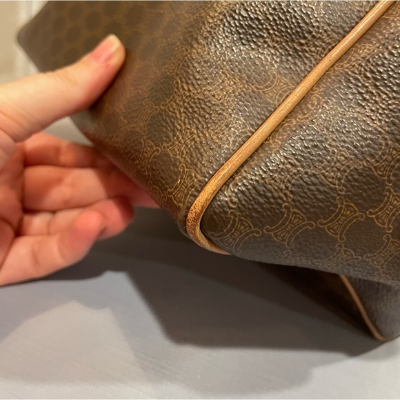 Used Celine Macadam Beige Brown Leather VTG Boston Satchel Bag Purse Authentic! - Picture 6 of 16